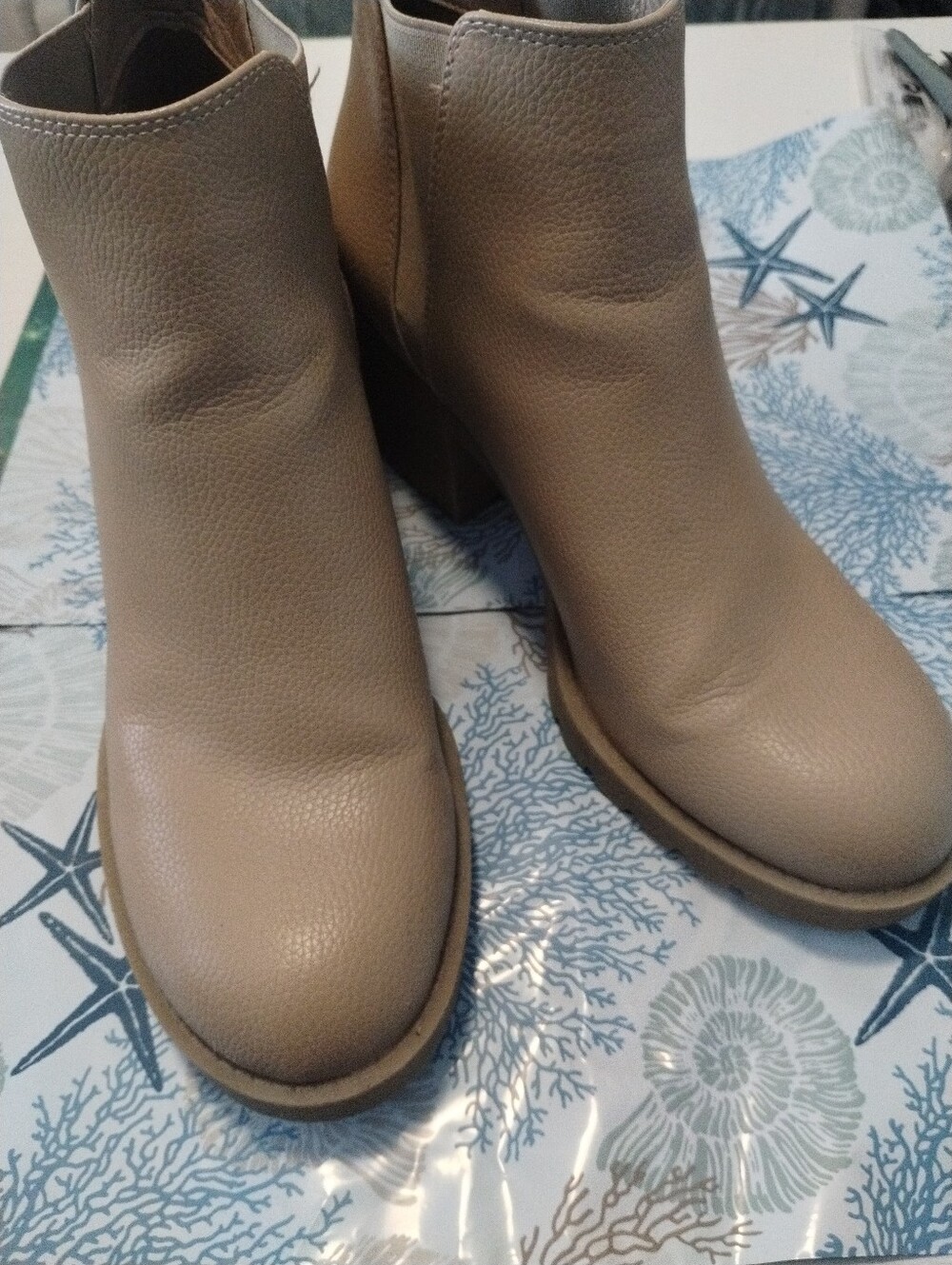 Women's Beige Leather Ankle Boots - Classic Block Heel Xappeal Sz 10